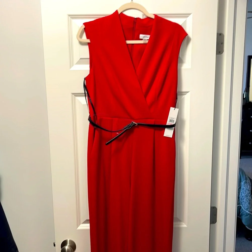 Calvin Klein brand new with tags red belted womens jumpsuit, size 10 - Picture 1 of 4